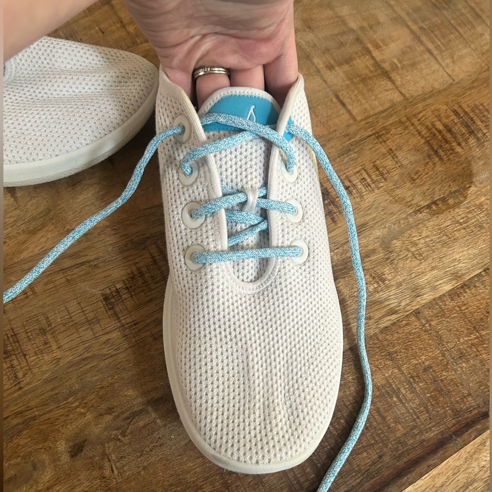 Allbirds White Sneakers with Light Blue Accents - Picture 5 of 9
